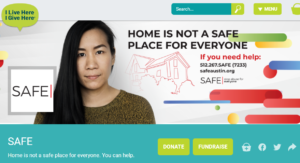 A screenshot of SAFE's Amplify Austin webpage. The image includes details on how to support SAFE's fundraising campaign.