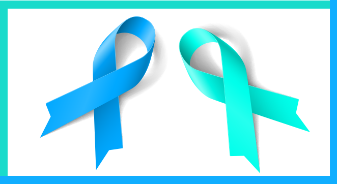 Image description: An illustration of two ribbons. One ribbon is blue, the other is teal. The blue ribbon represents child abuse awareness and the teal one represents sexual assault awareness.